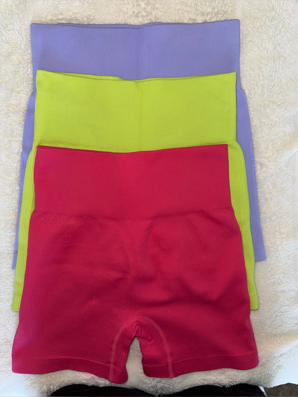 OQQ Women's 3-Pack Ribbed High-Waisted Shorts - Pink, Green, Purple, Size Small